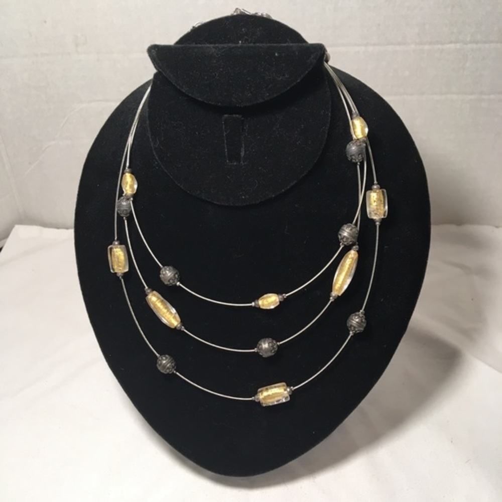 Chico’s 3 Tier Floating Boho Glass Bead Necklace Beaded Jewelry